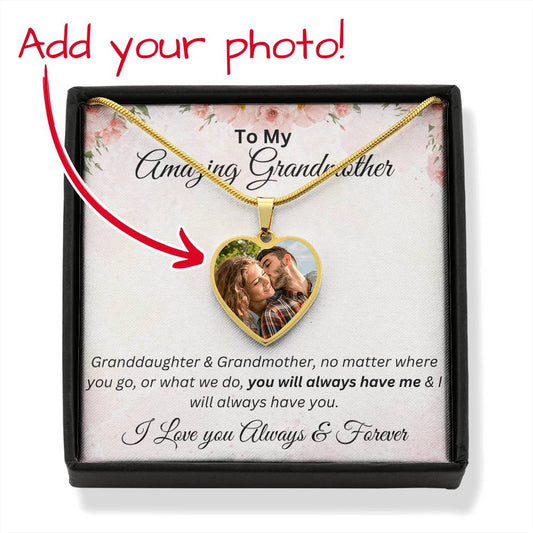 Grandmother Gift - Heart Shaped Necklace - Custom Image - Engraving - Unique Gift