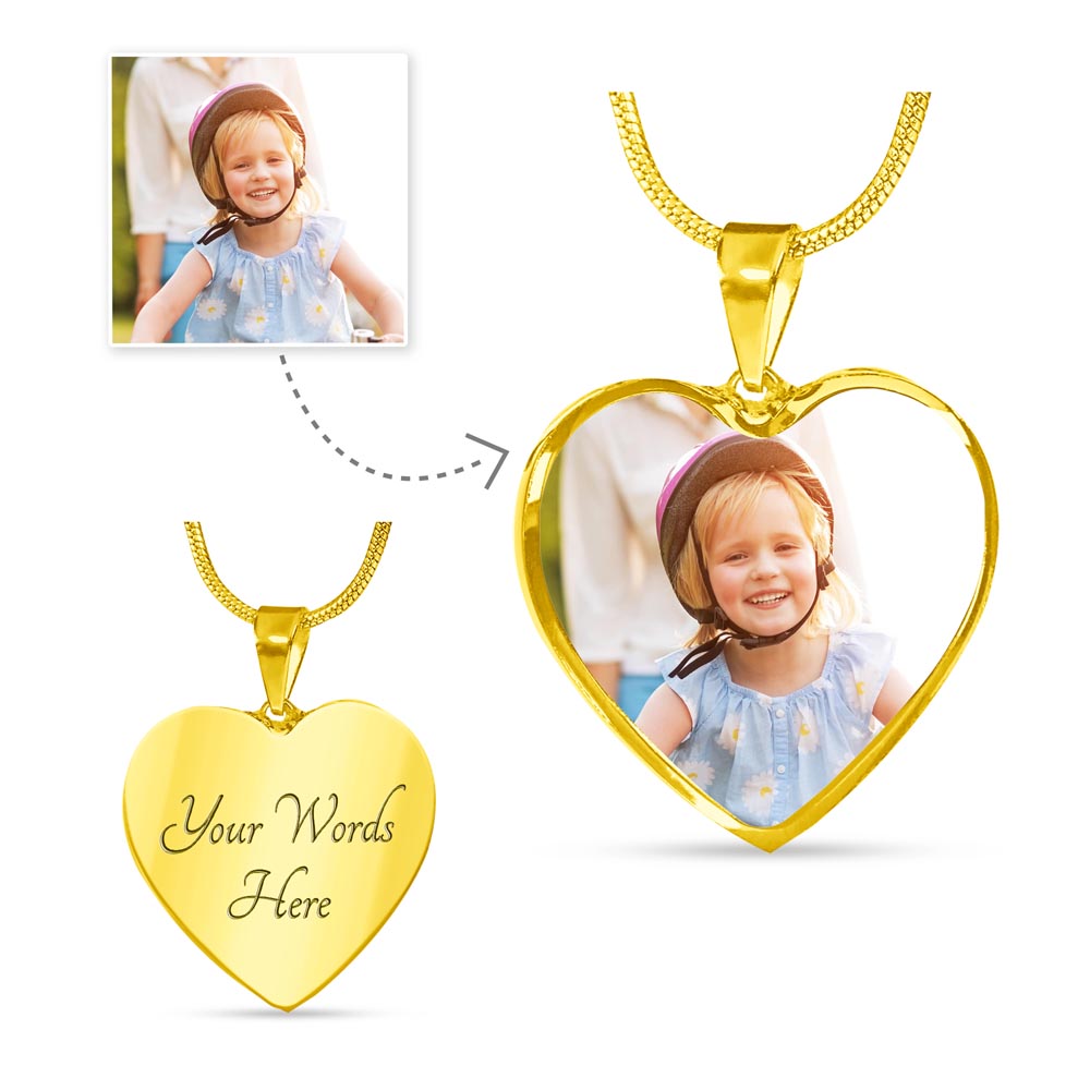 Grandmother Gift - Heart Shaped Necklace - Custom Image - Engraving - Unique Gift